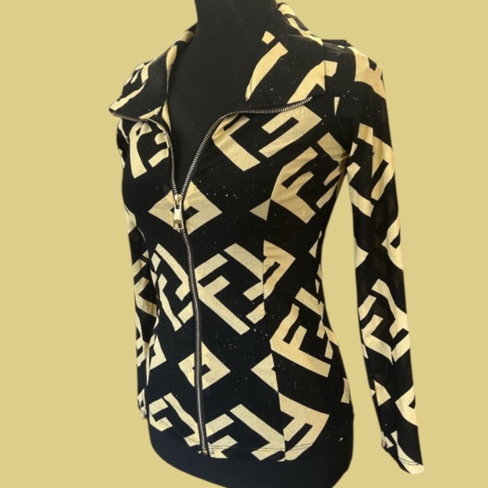 🔥NWT! JEFF! SUPER CUTE, SPARKLY, STRETCHY TOP! GOLD ZIP-UP! ULTRA TRENDY! Y2K!
